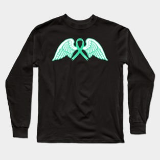 Teal Awareness Ribbon with Angel Wings 2 Long Sleeve T-Shirt